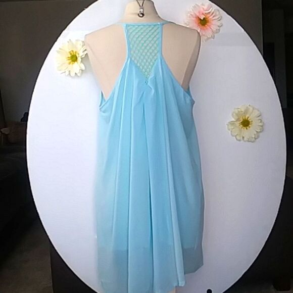 Nightie 50s Style Chiffon Sheer Baby Blue with Lining Spaghetti Straps size XL - Picture 7 of 9